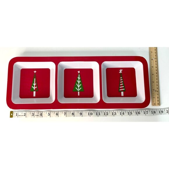 Red & White Melamine Christmas Plate & Divided Tray Set With Snowflakes & Trees - Picture 2 of 9